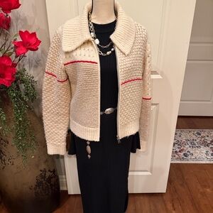 Guest in Residence Cloud Frankie Mixed Knit Cream Jacket with Red Accents